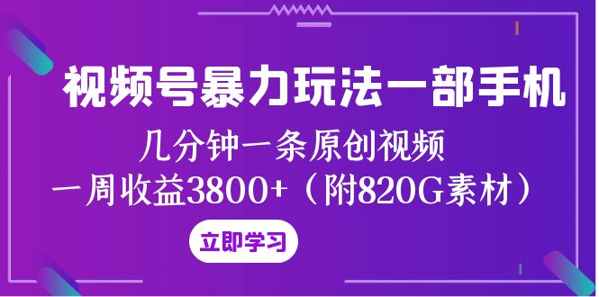 视频号暴力玩法一部手机 几分钟一条原创视频 一周收益3800+（附820G素材）-创业项目网