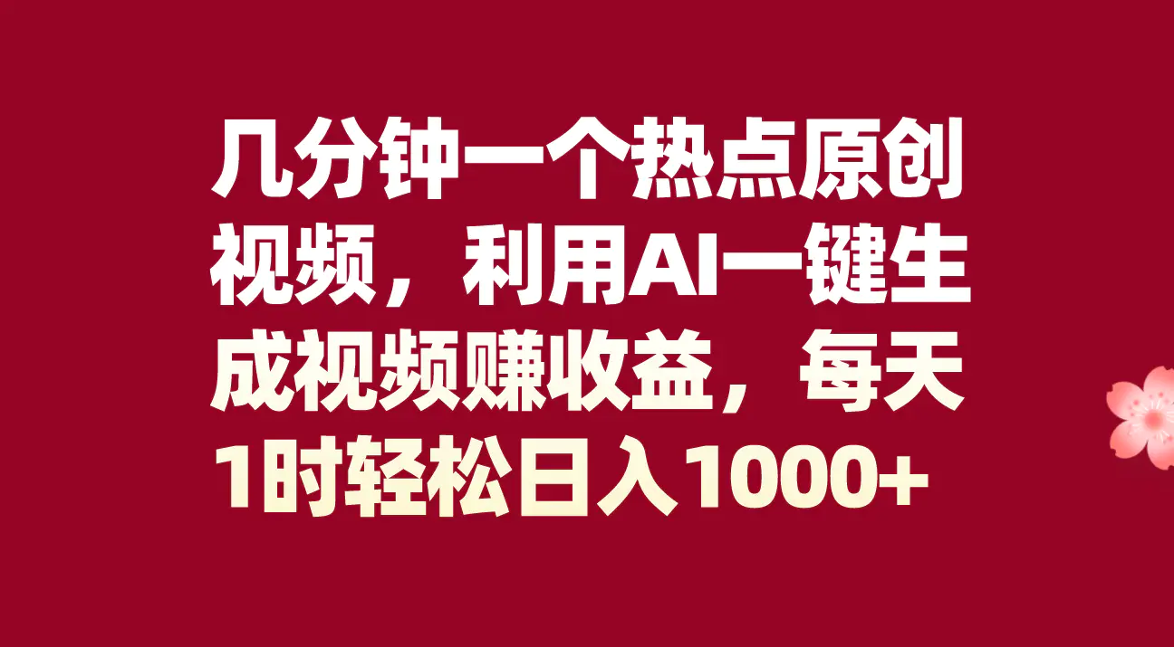 几分钟一个热点原创视频，利用AI一键生成视频赚收益，每天1时轻松日入1000+-创业项目网