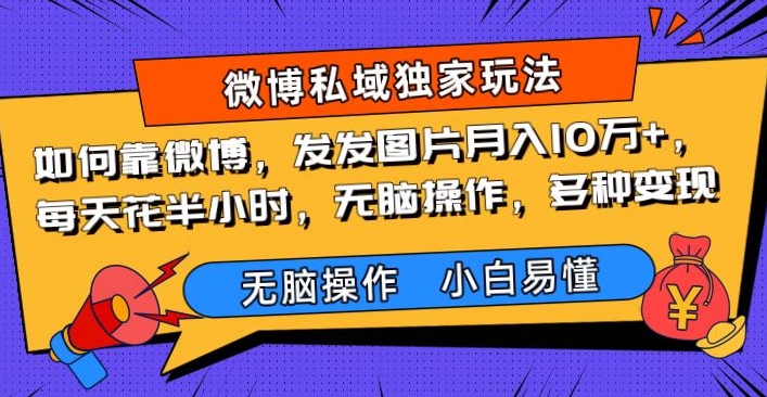 如何靠微博，发发图片月入10万+，‌每天花半小时，无脑操作，多种变现-创业项目网