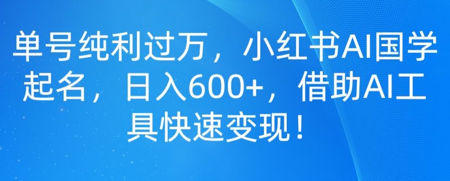 单号纯利过万，小红书AI国学起名，日入600+，借助AI工具快速变现-创业项目网