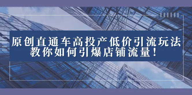 2023直通车高投产低价引流玩法，教你如何引爆店铺流量！-创业项目网