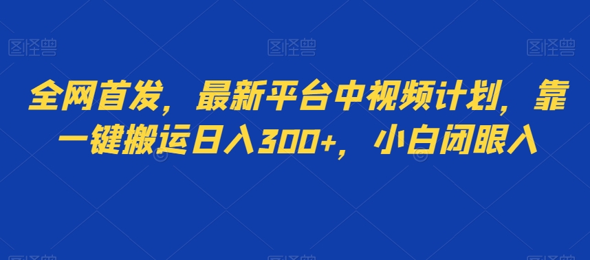 全网首发，最新平台中视频计划，靠一键搬运日入300+，小白闭眼入-创业项目网