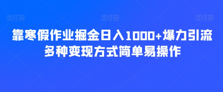 靠寒假作业掘金，日入1000+，爆力引流多种变现方式，简单易操作-创业项目网