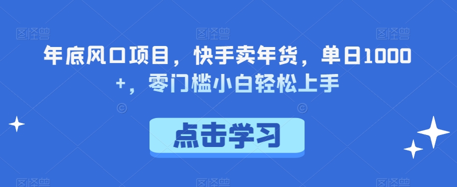 年底风口项目，快手卖年货，单日1000+，零门槛小白轻松上手-创业项目网