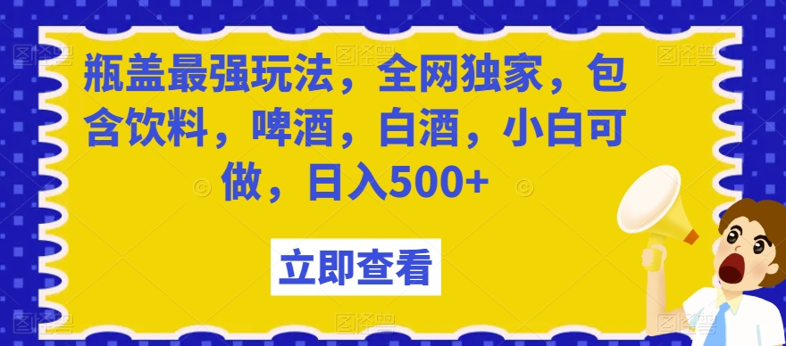 瓶盖最强玩法，全网独家，包含饮料，啤酒，白酒，小白可做，日入500+-创业项目网