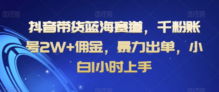 抖音带货蓝海赛道，千粉账号2W+佣金，暴力出单，小白1小时上手-创业项目网