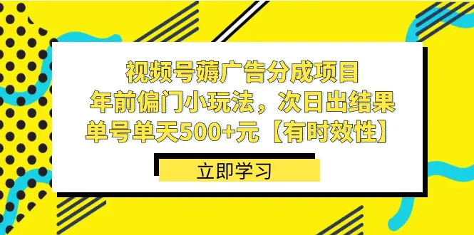 视频号薅广告分成项目，年前偏门小玩法，次日出结果，单号单天500+元【有时效性】-创业项目网