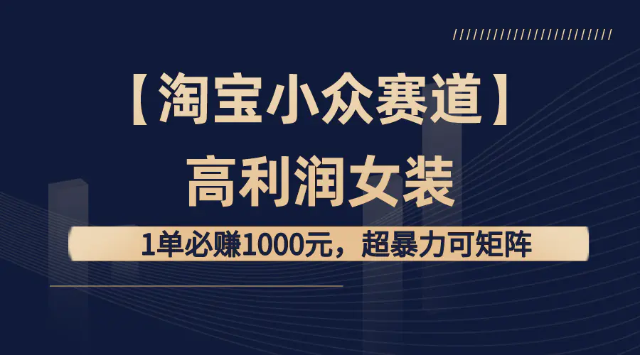 【淘宝小众赛道】高利润女装：1单必赚1000元，超暴力可矩阵-创业项目网