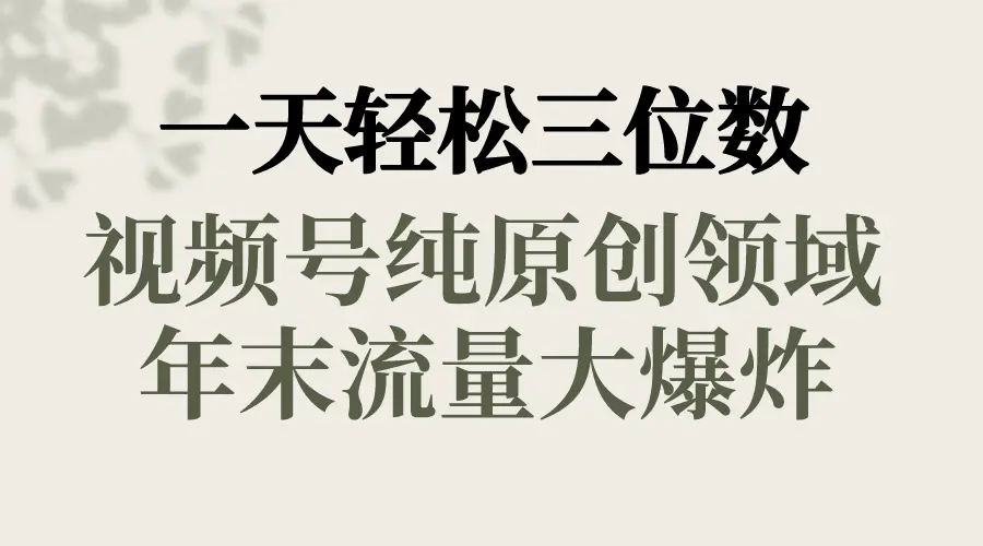 一天轻松三位数，视频号纯原创领域，春节童子送祝福，年末流量大爆炸-创业项目网