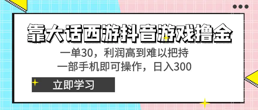 靠大话西游抖音游戏撸金，一单30，利润高到难以把持，一部手机即可操作，日入3000+，附带教程和资料-创业项目网