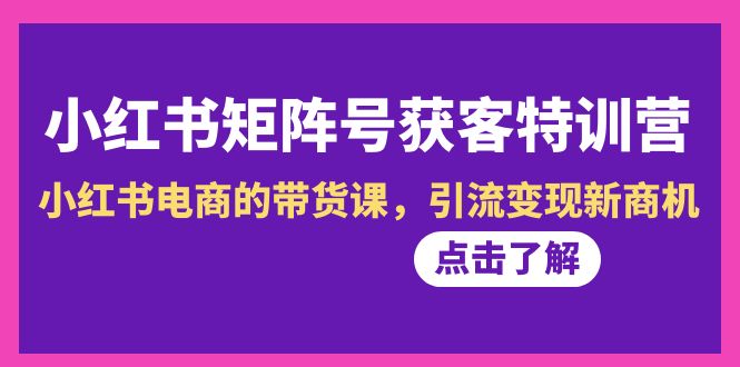 小红书-矩阵号获客特训营-第10期，小红书电商的带货课，引流变现新商机-创业项目网