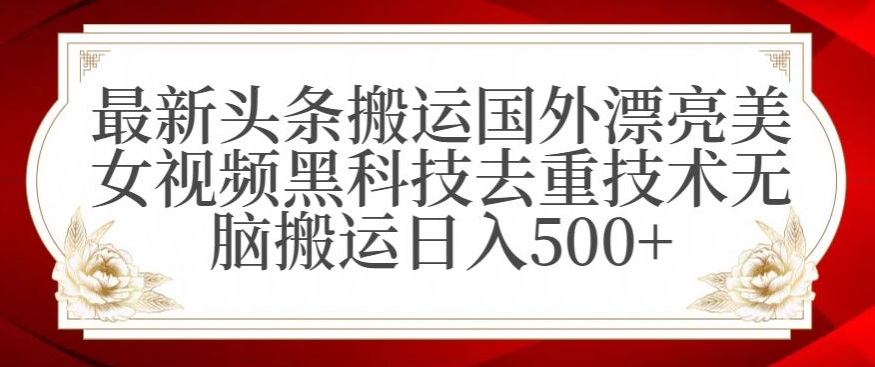 最新头条搬运国外漂亮美女视频，黑科技去重技术，无脑搬运日入500+-创业项目网