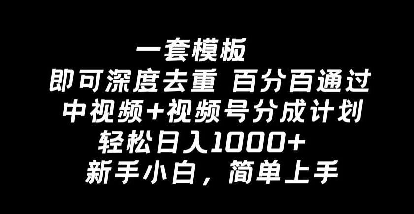 一套模板即可深度去重，百分百通过中视频+视频号分成计划，轻松日入1000+-创业项目网