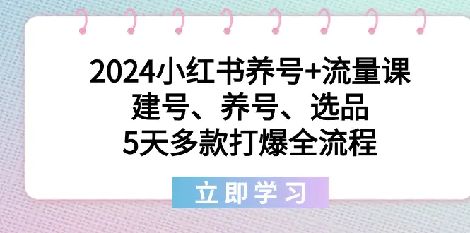 2024小红书养号+流量课：建号、养号、选品，5天多款打爆全流程-创业项目网