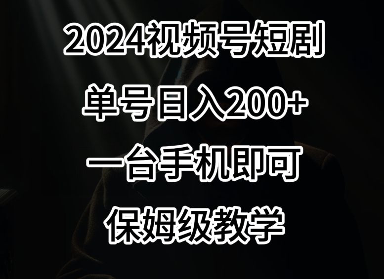 2024风口，视频号短剧，单号日入200+，一台手机即可操作，保姆级教学-创业项目网