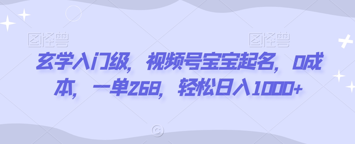 玄学入门级，视频号宝宝起名，0成本，一单268，轻松日入1000+-创业项目网