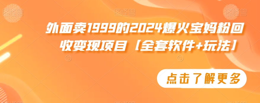 外面卖1999的2024爆火宝妈粉回收变现项目【全套软件+玩法】-创业项目网