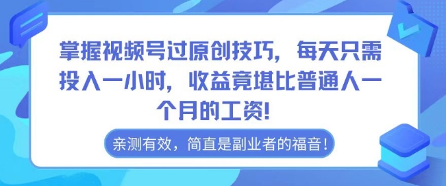 掌握视频号过原创技巧，每天只需投入一小时，收益竟堪比普通人一个月的工资！-创业项目网