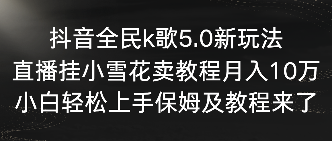 抖音全民k歌5.0新玩法，直播挂小雪花卖教程月入10万，小白轻松上手，保姆级教程-创业项目网