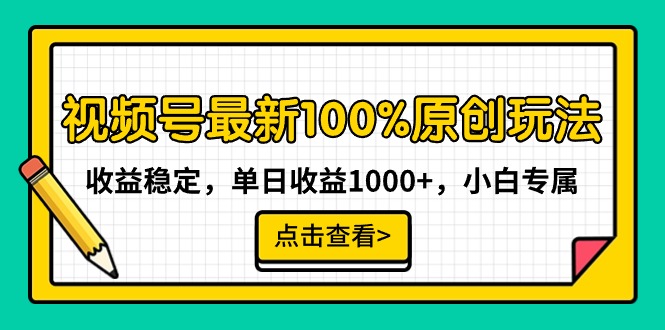 视频号最新100%原创玩法，收益稳定，单日收益1000+，小白专属-创业项目网