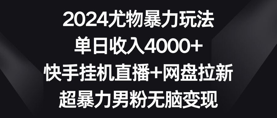 2024尤物暴力玩法 单日收入4000+快手挂机直播+网盘拉新 超暴力男粉无脑变现-创业项目网