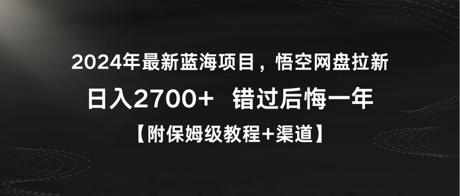 2024年最新蓝海项目，悟空网盘拉新，日入2700+错过后悔一年【附保姆级教程+渠道】-创业项目网