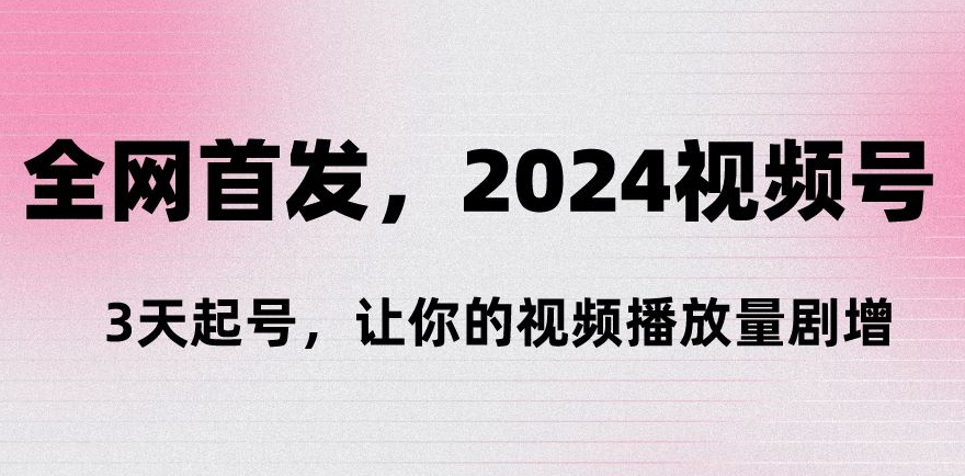 全网首发，2024视频号‘3天起号’，让你的视频播放量剧增-创业项目网