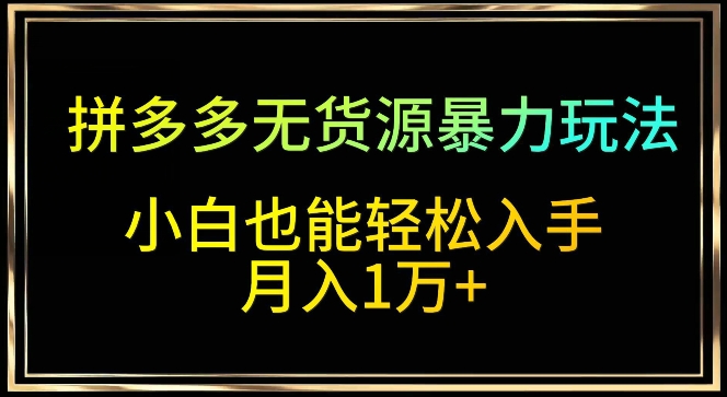 拼多多无货源暴力玩法，全程干货，小白也能轻松入手，月入1万+-创业项目网