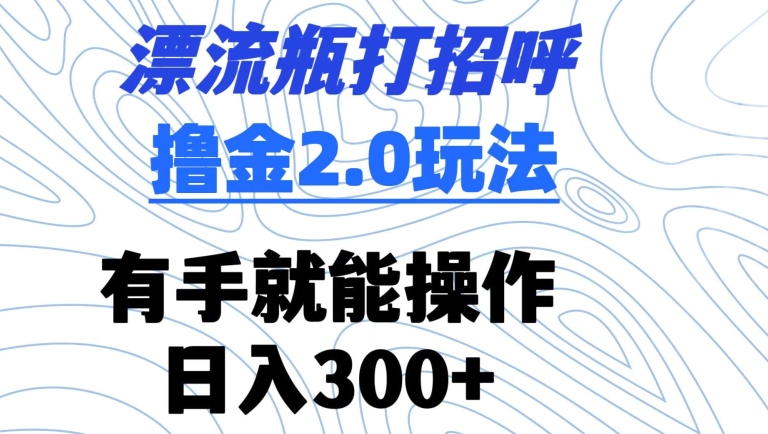 漂流瓶打招呼撸金2.0玩法，有手就能做，日入300+-创业项目网