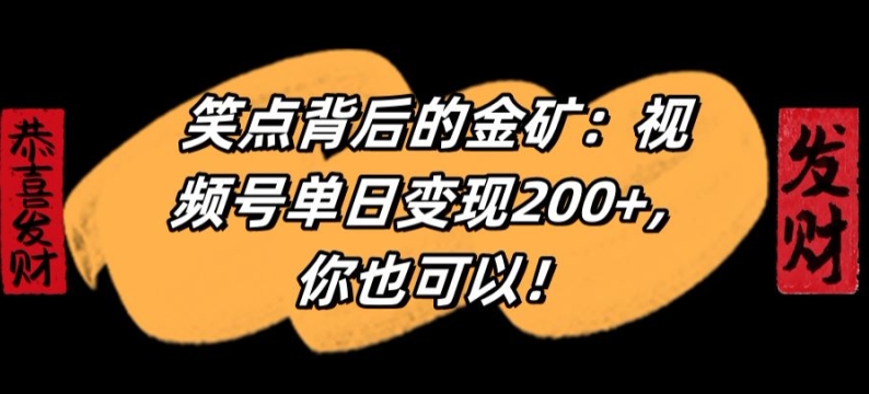 笑点背后的金矿：视频号单日变现200+，你也可以-创业项目网