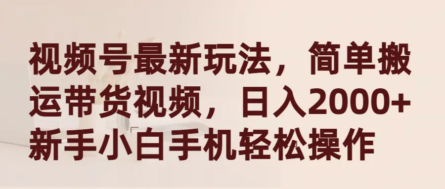 视频号最新玩法，简单搬运带货视频，日入2000+，新手小白手机轻松操作-创业项目网