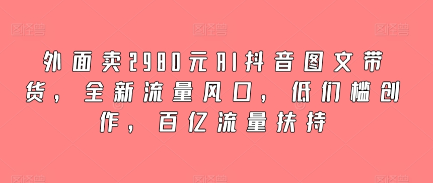 外面卖2980元AI抖音图文带货，全新流量风口，低们槛创作，百亿流量扶持-创业项目网