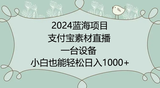 2024年蓝海项目，支付宝素材直播，无需出境，小白也能日入1000+ ，实操教程-创业项目网