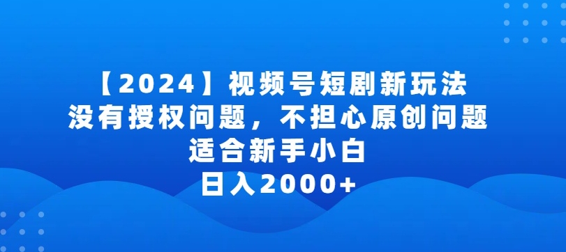 2024视频号短剧玩法，没有授权问题，不担心原创问题，适合新手小白，日入2000+-创业项目网