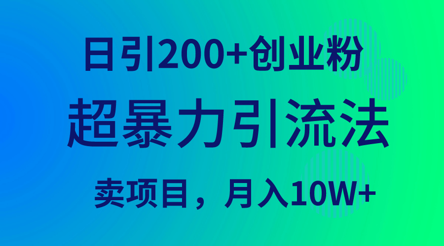 超暴力引流法，日引200+创业粉，卖项目月入10W+-创业项目网