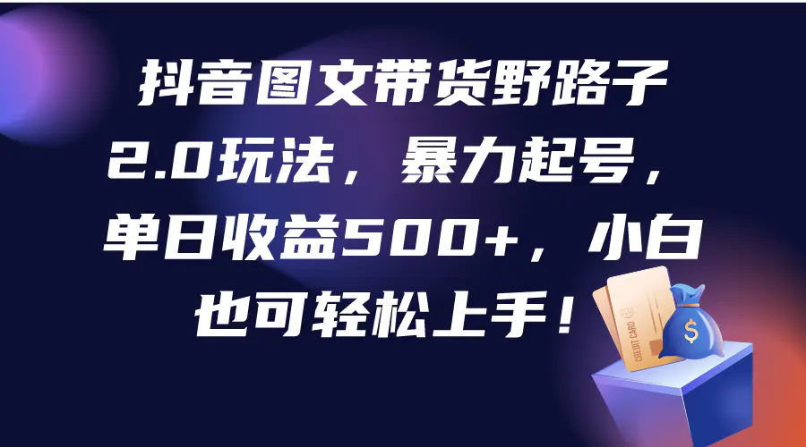 抖音图文带货野路子2.0玩法，暴力起号，单日收益500+，小白也可轻松上手！-创业项目网