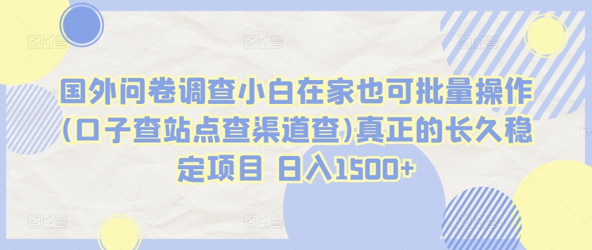 国外问卷调查小白在家也可批量操作(口子查站点查渠道查)真正的长久稳定项目 日入1500+-创业项目网