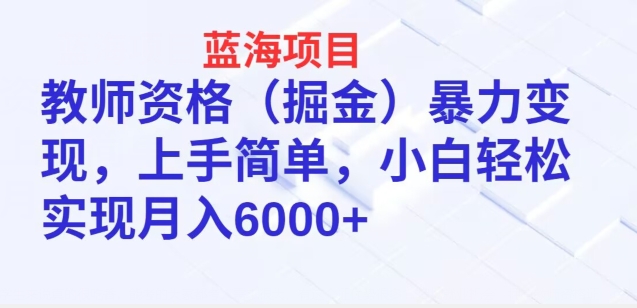 蓝海项目，教师资格(掘金)暴力变现，上手简单，小白轻松实现月入6000+-创业项目网