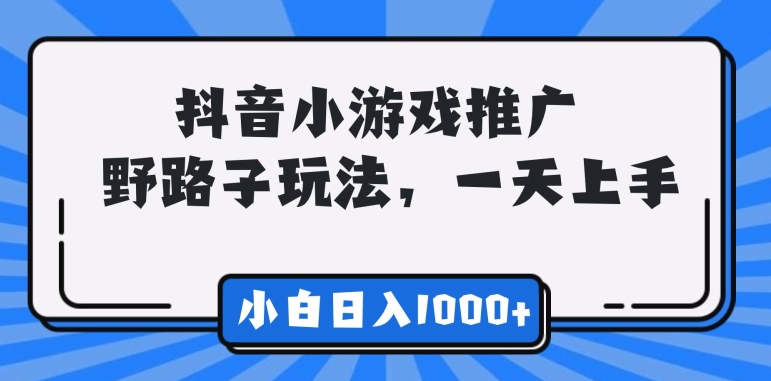 抖音小游戏推广，野路子玩法，无视抖音规则，小白轻松日入1000 +-创业项目网