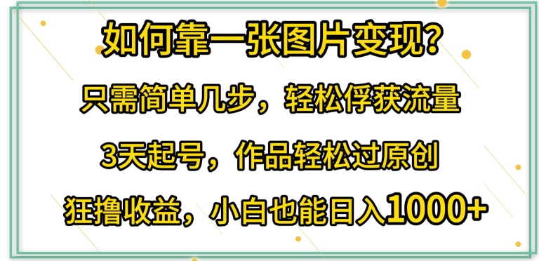 如何靠一张图片变现?只需简单几步，轻松俘获流量，3天起号，作品轻松过原创-创业项目网