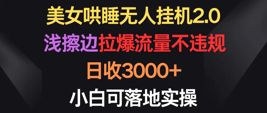 美女哄睡无人挂机2.0，浅擦边拉爆流量不违规，日收3000+，小白可落地实操-创业项目网