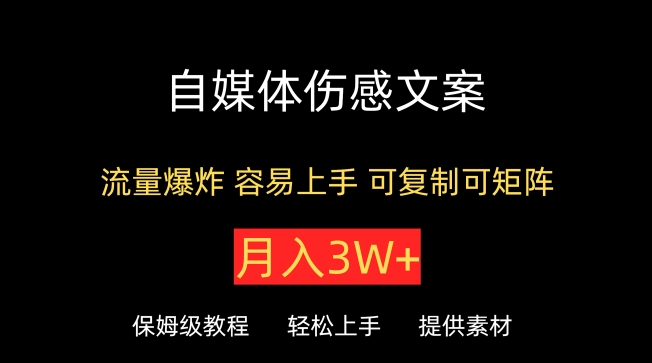 自媒体伤感文案，流量爆炸，容易上手，可复制可矩阵，月入3W+-创业项目网