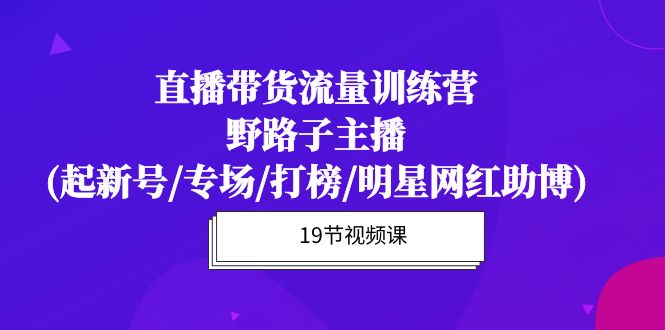 直播带货流量特训营，野路子主播(起新号/专场/打榜/明星网红助博)19节课-创业项目网