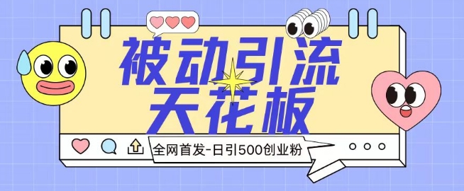 全网首发被动引流天花板 日引500+创业粉-创业项目网