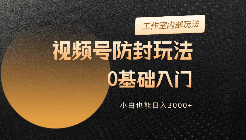 2024视频号升级防封玩法，零基础入门，小白也能日入3000+-创业项目网