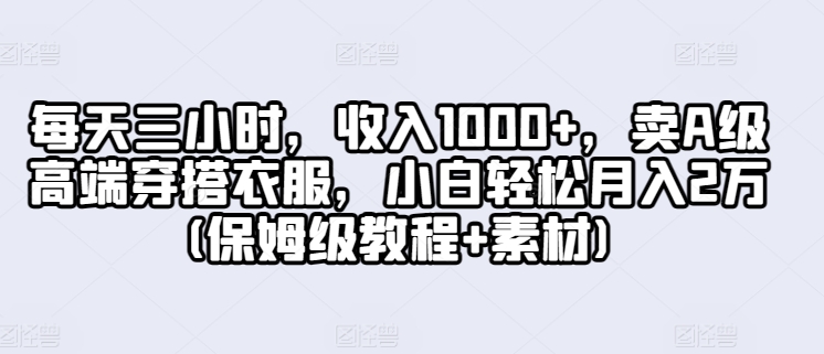 每天三小时，收入1000+，卖A级高端穿搭衣服，小白轻松月入2万(保姆级教程+素材)-创业项目网