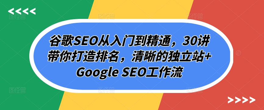 谷歌SEO从入门到精通，30讲带你打造排名，清晰的独立站+Google SEO工作流-创业项目网