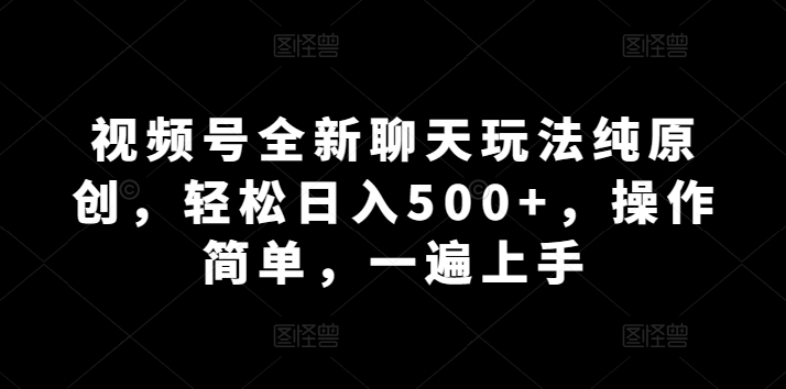 视频号全新聊天玩法纯原创，轻松日入500+，操作简单，一遍上手-创业项目网