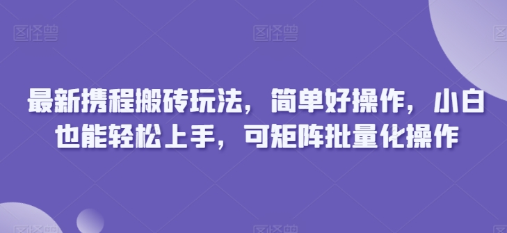 最新携程搬砖玩法，简单好操作，小白也能轻松上手，可矩阵批量化操作-创业项目网