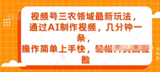 视频号三农领域最新玩法，通过AI制作视频，几分钟一条，操作简单上手快-创业项目网